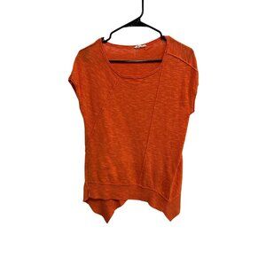 Eileen Fisher Orange Asymmetrical Hem Short Sleeve Top Size XS Relaxed Minimalis